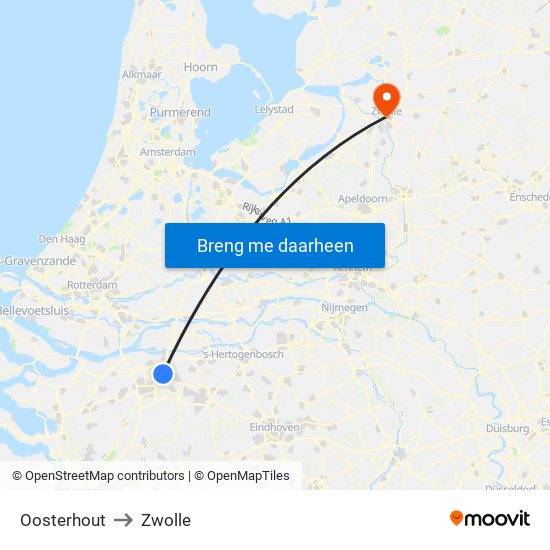 Oosterhout to Zwolle map