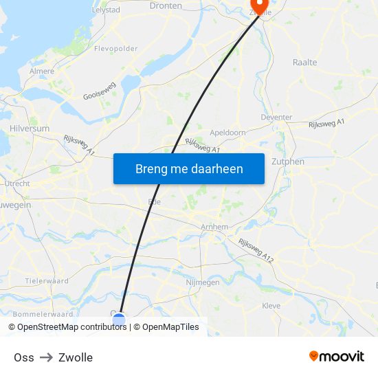 Oss to Zwolle map