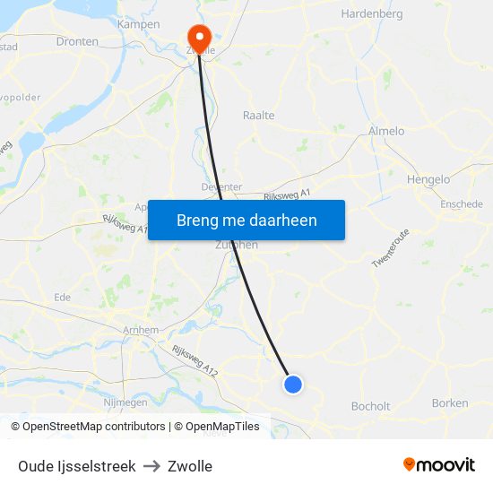 Oude Ijsselstreek to Zwolle map