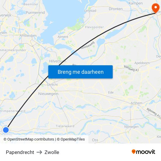 Papendrecht to Zwolle map