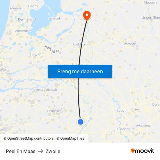 Peel En Maas to Zwolle map