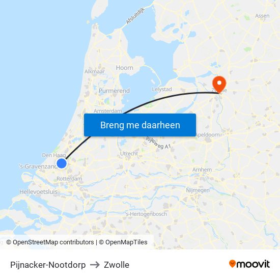 Pijnacker-Nootdorp to Zwolle map