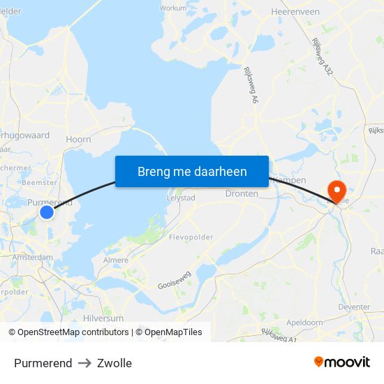 Purmerend to Zwolle map