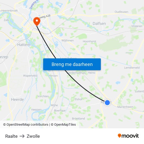 Raalte to Zwolle map