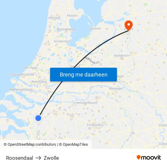 Roosendaal to Zwolle map