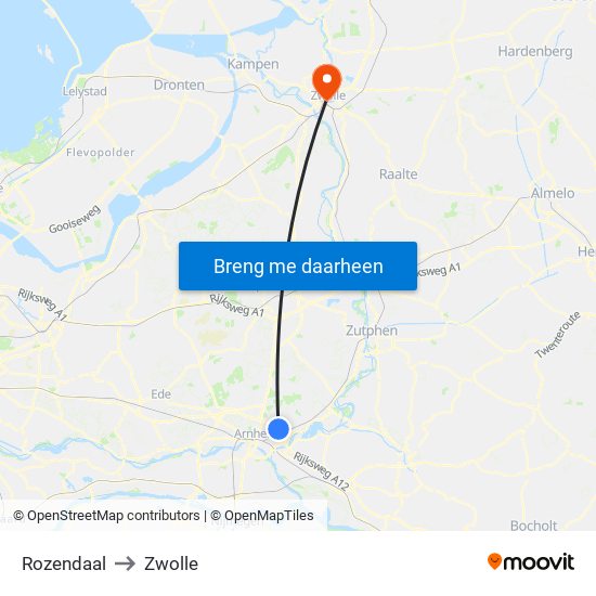 Rozendaal to Zwolle map