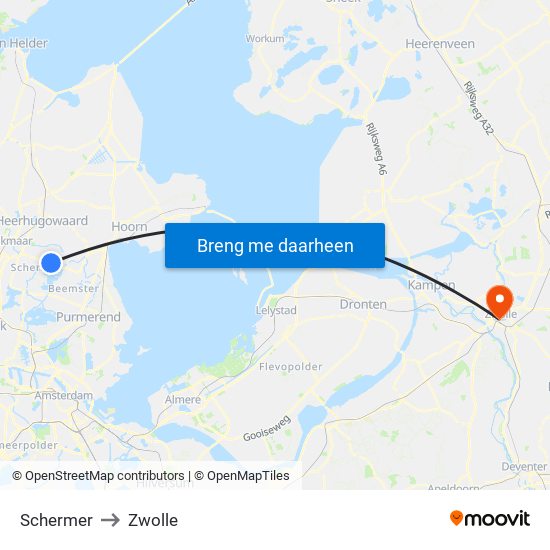 Schermer to Zwolle map