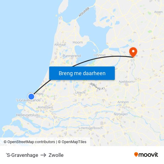 'S-Gravenhage to Zwolle map