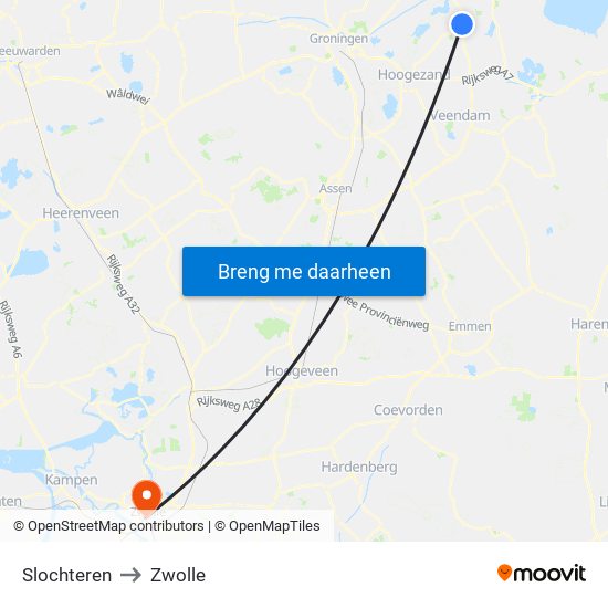 Slochteren to Zwolle map