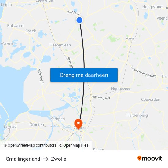 Smallingerland to Zwolle map