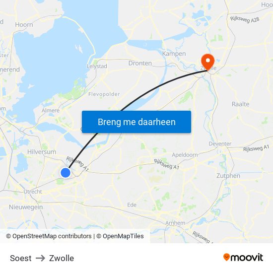 Soest to Zwolle map