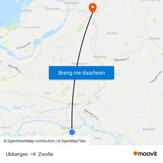 Ubbergen to Zwolle map