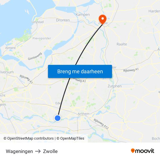 Wageningen to Zwolle map