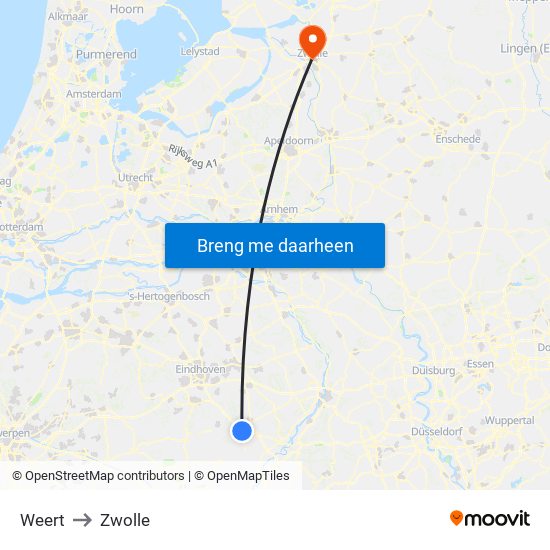 Weert to Zwolle map