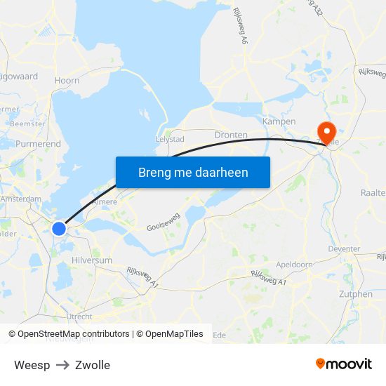 Weesp to Zwolle map