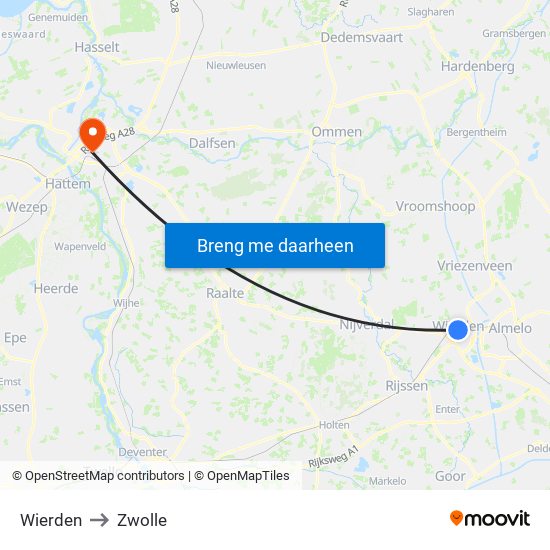 Wierden to Zwolle map