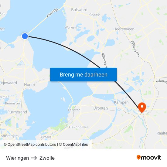 Wieringen to Zwolle map
