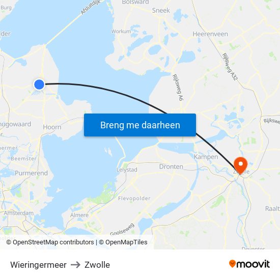 Wieringermeer to Zwolle map