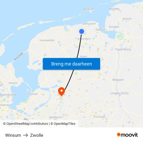 Winsum to Zwolle map