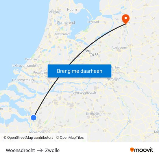Woensdrecht to Zwolle map