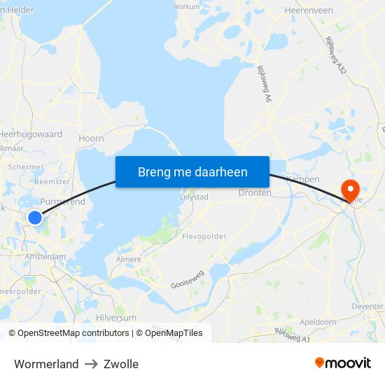 Wormerland to Zwolle map