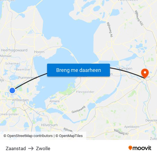 Zaanstad to Zwolle map