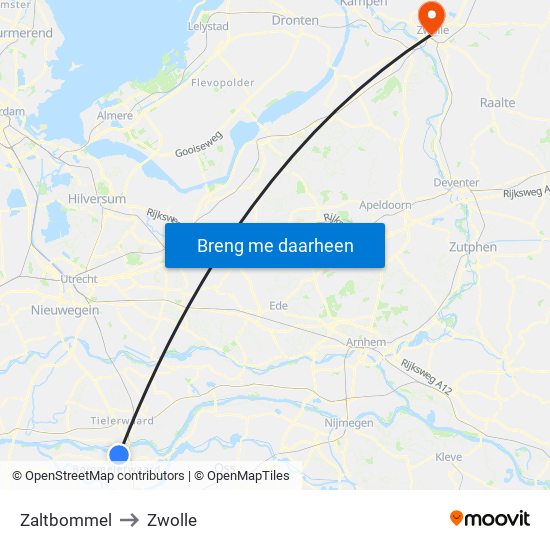 Zaltbommel to Zwolle map