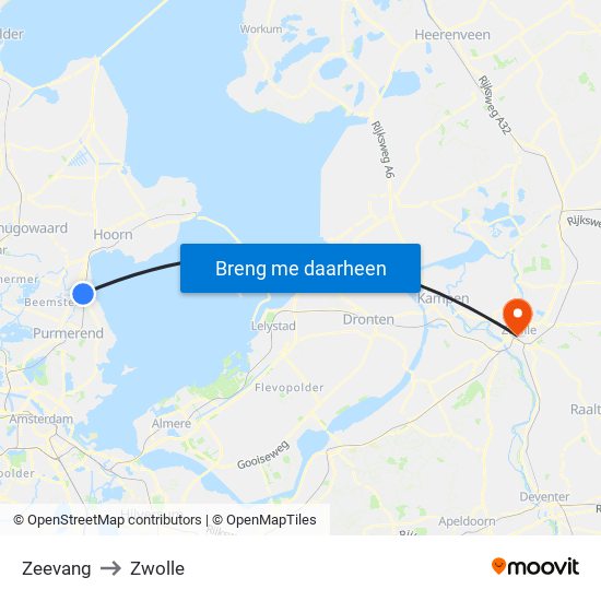 Zeevang to Zwolle map