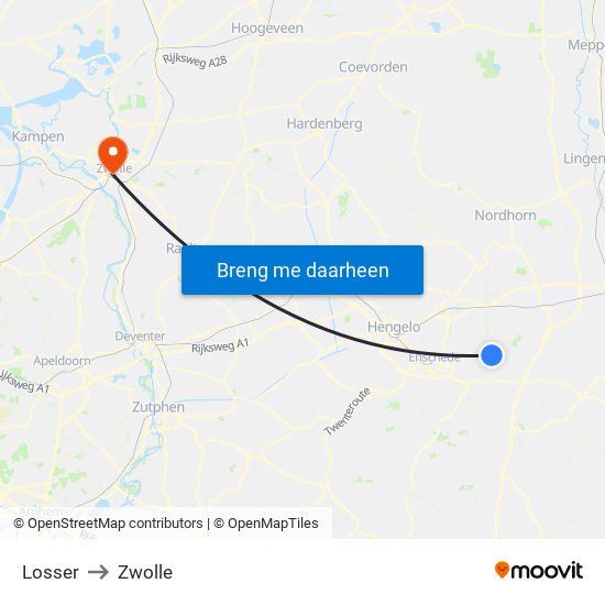 Losser to Zwolle map