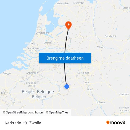 Kerkrade to Zwolle map