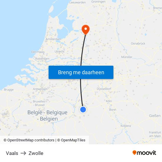 Vaals to Zwolle map
