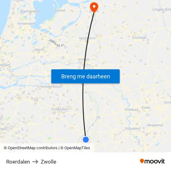 Roerdalen to Zwolle map