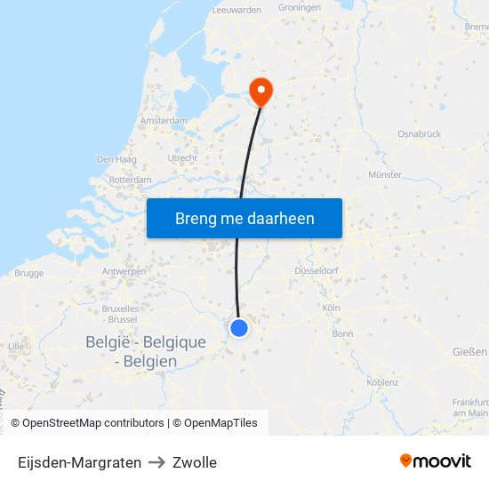 Eijsden-Margraten to Zwolle map