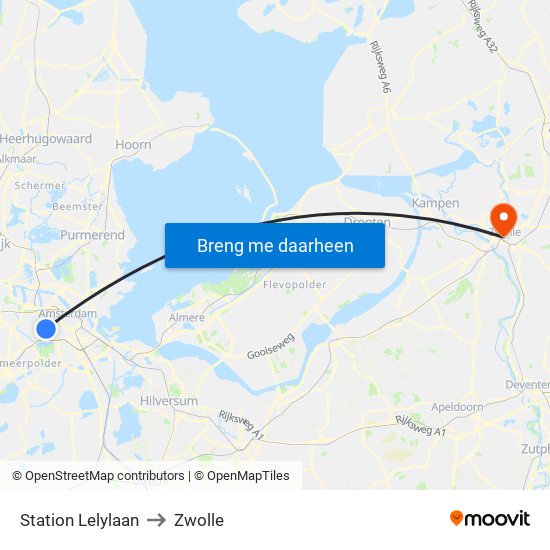 Station Lelylaan to Zwolle map