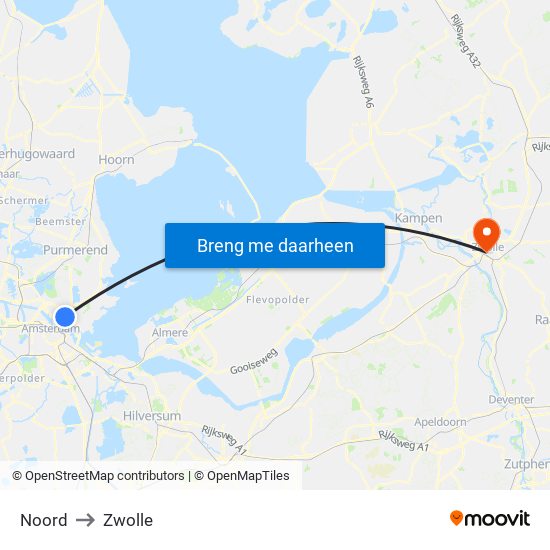 Noord to Zwolle map