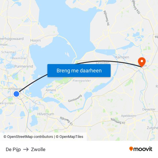 De Pijp to Zwolle map