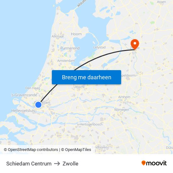 Schiedam Centrum to Zwolle map
