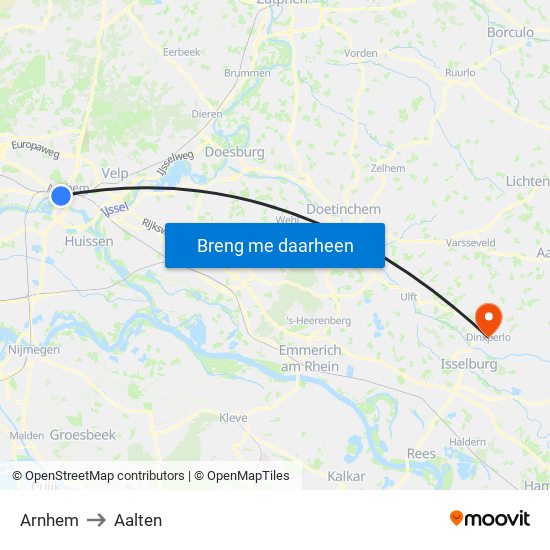 Arnhem to Aalten map