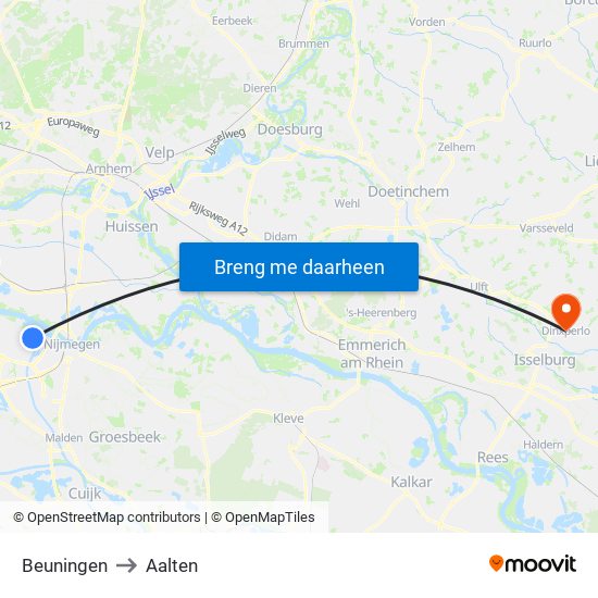 Beuningen to Aalten map