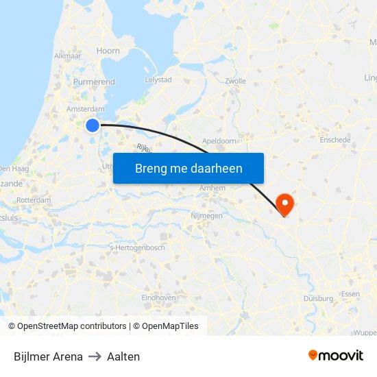 Bijlmer Arena to Aalten map