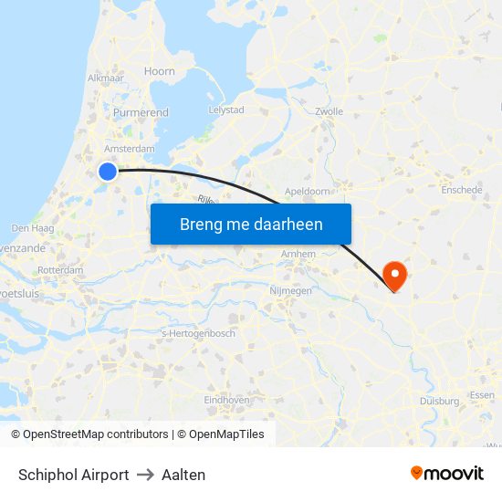 Schiphol Airport to Aalten map