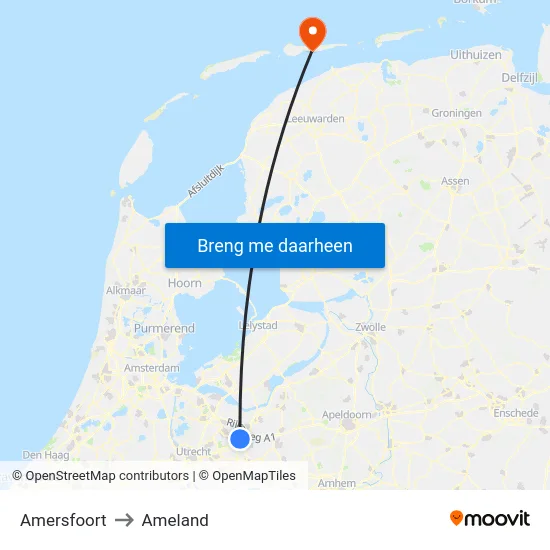Amersfoort to Ameland map