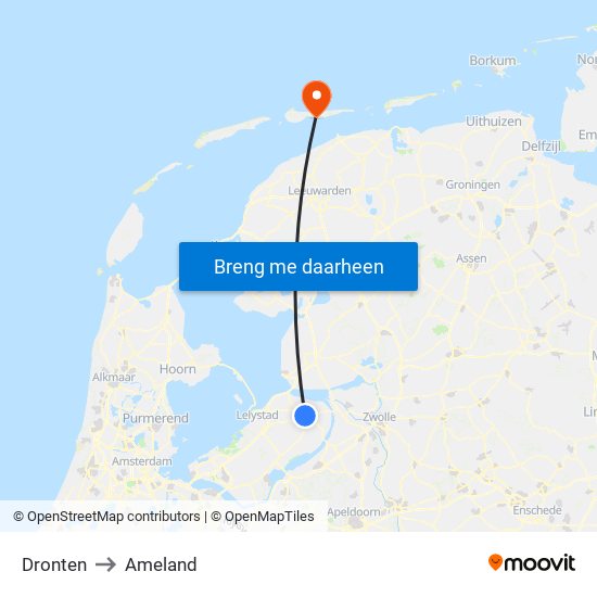 Dronten to Ameland map