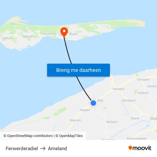 Ferwerderadiel to Ameland map