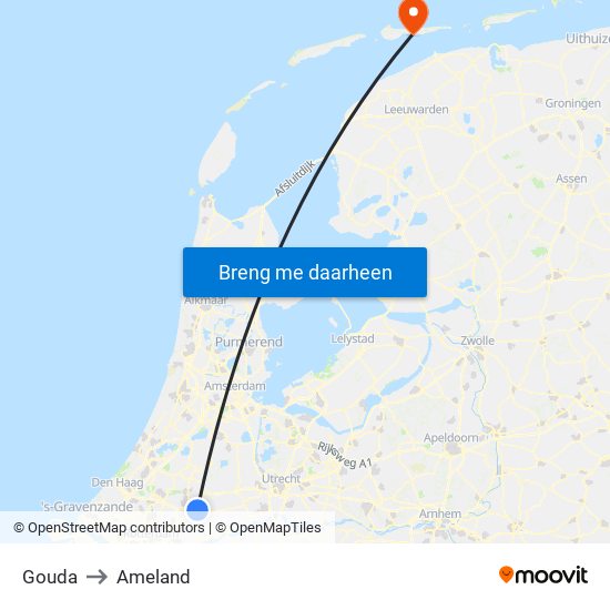 Gouda to Ameland map