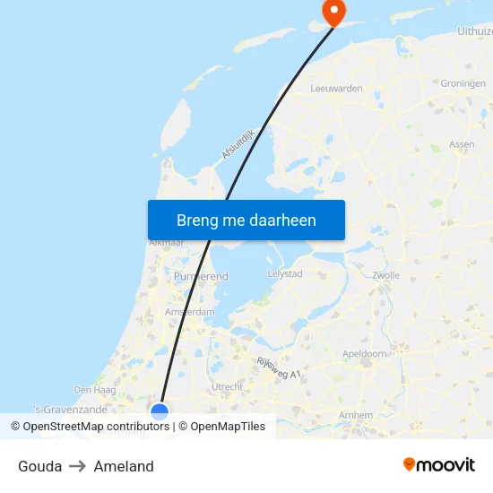 Gouda to Ameland map