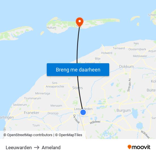 Leeuwarden to Ameland map