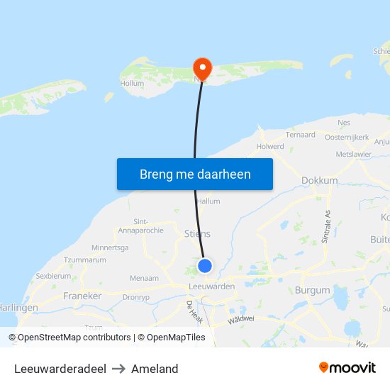 Leeuwarderadeel to Ameland map