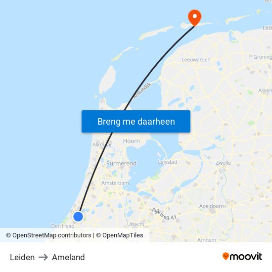 Leiden to Ameland map