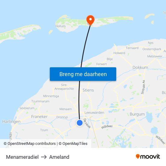 Menameradiel to Ameland map